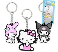 Hello Kitty and Friends Keychains Set - Bundle with 3 Keychains Featuring Kuromi and My Melody Plus Decals | Hello Kitty and Friends Keyring Pack