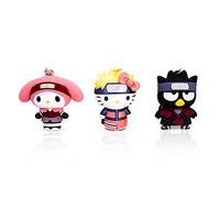 Hello Kitty and Friends x Naruto Shippuden 3D Foam Figural Bag Clip 3-Piece Keychain Set | Multi-Color Brooch Accessories, Charms For Backpack, Purse | Cute Anime Manga Gifts, Orange, One size