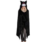 Hello Kitty and Kuromi bedspread, blanket with hood, plush, warm, black 120x150 cm