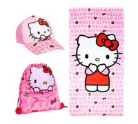 Hello Kitty Baseball Cap, Towel and Backpack with Drawstring 3 Pieces Set for Kids, Summer Gift for Beach, Pool and Trips for Girls