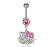 Hello Kitty Belly Button Ring 14g Stainless Steel Kawaii Belly Button Piercing Jewelry, Sanrio Official License, One Size, Stainless Steel, crystal