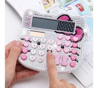 Hello Kitty Calculator Super Cute, Study Gift for School Office Workers, Solar and Battery Powered (White Applique Diamond)