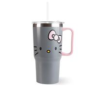 Hello Kitty Children's Drinking Cup with Lid and Straw, 540 ml, Large Straw Cup with Handle, Grey, Children's Cup for School, Nursery, Sports and Excursions