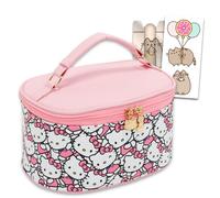 Hello Kitty Cosmetic Bag Set - Bundle with Oval Hello Kitty Cosmetic Bag for Makeup, Travel Size Toiletries Plus Phone Wallet, Stickers | Hello Kitty Travel Bag for Girls, Women, Pink, Hello Kitty