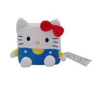 Hello Kitty Cubeez Blue Overalls 10cm - Perfectly Cubed Plush Toy for Stacking and Displaying, Soft Memory Foam for a Squishy Feel, Fans and Collectors