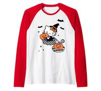 Hello Kitty Cute Witch Wizard Happy Halloween Raglan Baseball Tee