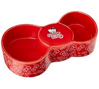 Hello Kitty Dog Bowl, Ceramic Food & Water Bowl Dishwasher Safe Microwave Safe Feeding Station Double Dog Bowl, Red Bowtastic Design
