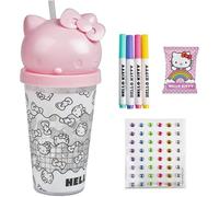 Hello Kitty Doodle Tumbler Set - Colour Your Own Drinks Bottle with Pens & Gem Stickers - 700ml Reusable Drinking Cup with Straw - Arts & Crafts Kit - Colouring Set Activity Gift for Kids & Fans