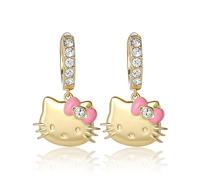 Hello Kitty Earrings for Women with Pave Crystals Official License, 18k Gold Flash-Plated Hello Dangle or Hoop Earrings, Brass, crystal