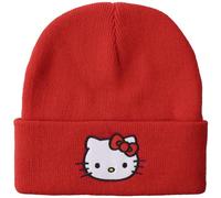 Hello Kitty Embroidered Character Face Red Cuff Beanie