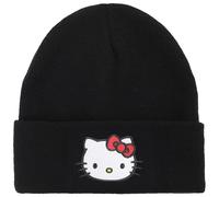 Hello Kitty Embroidered Cuff Beanie - Official Sanrio Merchandise Black Knit Hat