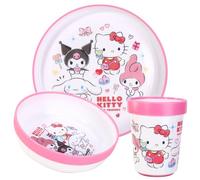 Hello Kitty & Friends 3pcs Reusable Bicolor Premium Kids Dinner Tableware Set Plate, Bowl & Tumbler, BPA Free