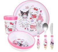 Hello Kitty & Friends Kids 6 Piece Reusable Dinner Set - Plate/Bowl/Cup/Knife/Fork/Spoon - Childrens Dinnerware Tableware Cutlery Set