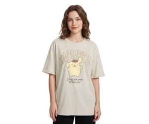 Hello Kitty & Friends Pompompurin Light Beige Classic Top | Women's Cartoon Graphic Tee | Crew Neck Short Sleeve Pull-On Dogs Just Want to Have Fun Shirt