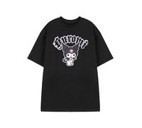 Hello Kitty & Friends Womens Black Short-Sleeved T-Shirt | Kuromi Cheeky Graphic Tee Character Apparel | Sanrio Cartoon Merchandise