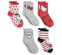 Hello Kitty Girl's 5 Pack Mid Crew Socks, Red Basic, 22-25 EU (Pack of 5)