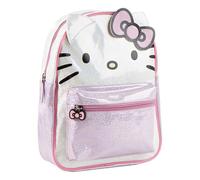 Hello Kitty Girls' Backpack - Leisure Backpack, One Size, Light Pink Shiny Effect, Front Pocket with Zip and Adjustable Straps, Official License for School and Walks