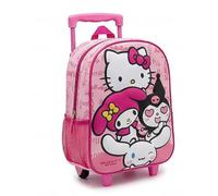 Hello Kitty Girls' Backpack with Wheels - Pink 3D School Trolley with Telescopic Handle, Side Mesh Pocket and Zip Closure, Official License for Kindergarten and School