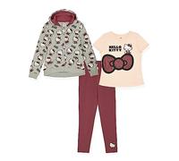 Hello Kitty Girls Hoodie and Legging Set 3 Piece Sets with Legging Tee and Hoodie for Kids, Heather Grey, 6X