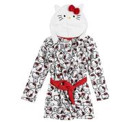 Hello Kitty Girls Kids Hooded Dressing Gown - Fluffy Dressing Gown with Cute Cat Design Ears Bow Soft Fleece Fabric Warm Size 6-12, White, 116