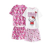Hello Kitty Girl's Kids Multi-Pack of 2 Short Sleeve Short Leg Pyjama Set (Pink) in Pink | Size: 7-8 Years Hello Kitty Pink 7-8 Years