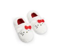 Hello Kitty Girls White Slip On Loafer Slippers | Fluffy Indoor Footwear with 3D Ears & Bow | Cartoon Character Lounging Slippers for Home Merch - 4 UK Child