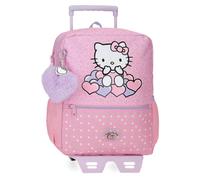 Hello Kitty Hearts & Dots School Backpack with Trolley Pink 25x32x12cm Polyester 9.8L, Pink, 27 cm x 33 cm x 11 cm, Backpack 33 + Trolley