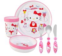 Hello Kitty Kids 6 Piece Reusable Dinner Set - Plate/Bowl/Cup/Knife/Fork/Spoon - Childrens Dinnerware Tableware Cutlery Set