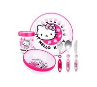 Hello Kitty Kids 6 Piece Reusable Dinner Set - Cup, Bowl, Plate & Cutlery | Lightweight & Kid-Friendly Dinnerware Set Includes Knife, Fork & Spoon, Plastic Tableware Set | Easy to Hold Design