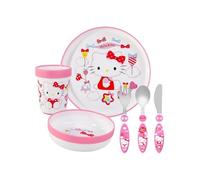 Hello Kitty Kids 6 Piece Reusable Dinner Set - Cup, Bowl, Plate & Cutlery | Lightweight & Kid-Friendly Dinnerware Set Includes Knife, Fork & Spoon, Toddler Plastic Tableware Set | Easy to Hold Design