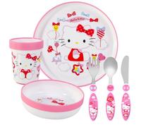 Hello Kitty Kids 6 Piece Reusable Dinner Set - Plate/Bowl/Cup/Knife/Fork/Spoon - Childrens Dinnerware Tableware Cutlery Set