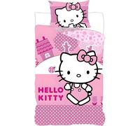 Hello Kitty Kids Bedding Set | Duvet Cover 140x200 cm + Pillowcase 50x70 cm, 100% Cotton | Official Sanrio Soft Breathable Children’s Bed Linen | Cute Hello Kitty Bedroom Set, Hello Kitty - Pink