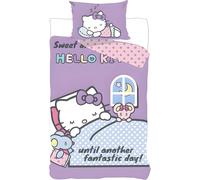 Hello Kitty Kids Bedding Set | Duvet Cover 140x200 cm + Pillowcase 50x70 cm, 100% Cotton | Official Sanrio Soft Breathable Children’s Bed Linen | Cute Hello Kitty Bedroom Set, Hello Kitty - Purple