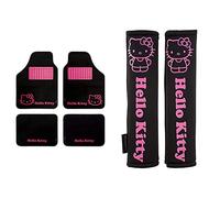 HELLO KITTY KIT3013 Set of 4 Universal Carpet Mats, Colour Black & KIT1035 Pads for Safety Belts, Black