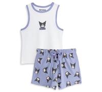 Hello Kitty Kuromi Women's White and Lavender Vest and Shorts Pyjama Set | Sleeveless Sleepwear with Character Print | Sanrio Cartoon Nightwear | Comfortable Loungewear for Women - X-Large