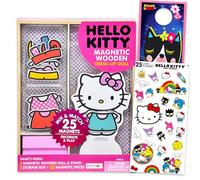 Hello Kitty Magnetic Wooden Doll Set - Activity Bundle Sanrio Dress Up Doll with 25 Clothing Accessories, Stickers, Door Hanger | Hello Kitty Toys for Girls