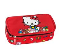 Hello Kitty Official School Pencil Case, Organized Oval Pencil Case for Children, Ideal for Storing Stationery, with Internal Divider and Elastic Loops, Practical Zip Closure
