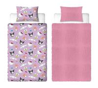 Hello Kitty Official Single Fleece Duvet Cover Set | Super Soft and Warm | Reversible 2 Sided Winter Cosy Kids Bedding Cover Including Matching Pillow Cases | Pink