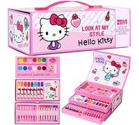 Hello Kitty Painting Art Set for Kids, Drawing Colouring Anime Stationery Art Supplies in Travel Carry Case, Kawaii Gifts for Girls (Pink Hello Kitty 3 Tier)