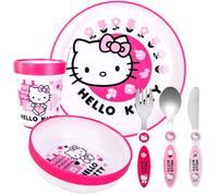 Hello Kitty Pink Kids 6 Piece Reusable Dinner Set - Plate/Bowl/Cup/Knife/Fork/Spoon - Childrens Dinnerware Tableware Cutlery Set