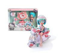 Famosa 4SF Hello Kitty Pretty Pink Scooter, Japanese Fashion Doll with Motorcycle, Figure of 19.5 cm with 15 Points of Articulation, Includes Helmet and Bag, Wearing a Top with Micro Shorts (HKTF3000)