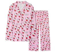 Hello Kitty Pyjamas for Women Teenagers Long Classic Button Down PJs Soft Breathable Kawaii Nightwear Loungewear Comfy Jammies Sleepwear Anime Gifts (Pink, M)