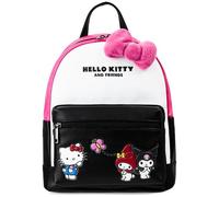 Hello Kitty Sanrio Backpack Faux Leather, Teens Women Rucksack, Kawaii Fashion Daypack Kuromi My Melody Daypack, Gifts for Her (Pink/Black Hello Kitty)