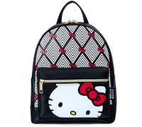 Hello Kitty Sanrio Backpack PU Faux Leather, Teens Women Rucksack, Kawaii Fashion Mini Daypack Girls Shoulder Bag, Gifts for Her (Black Hello Kitty)
