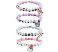 Hello Kitty Sanrio Bracelets Girls 4 Pcs, Cinnamoroll Kuromi Kawaii Stretchy Beaded Charm Friendship Bracelet Set, Anime Gifts (Multi)
