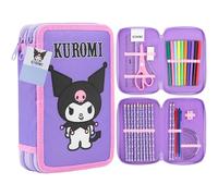 Hello Kitty Sanrio Filled Pencil Case Girls Large Capacity Stationery Set Kawaii Tweens Cute Cinnamoroll Kuromi Anime School Supplies Gifts for Her (Multi Kuromi)