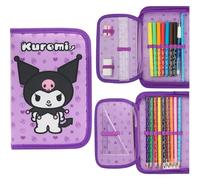 Hello Kitty Sanrio Filled Pencil Case - Large Capacity Stationery Set with Kawaii Cute Cinnamoroll Kuromi Anime School Supplies - Lilac Kuromi