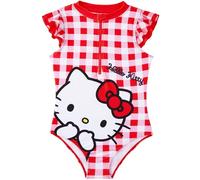 Hello Kitty Sanrio Girls Swimming Costume 5-14 Yrs, One Piece Swimsuit, Front Zip-Up Beach Bathing Suit, Swimwear Accessories (11-12 Years, Red/White Hello Kitty)