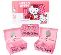 Hello Kitty Sanrio Musical Jewellery Box Girls Gift Ideas Tweens Kawaii Bedroom Decor Kuromi Wind Up Music Box Mirror Storage Drawers Anime Gifts for Her (Pink
