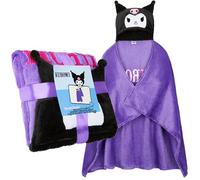 Hello Kitty Sanrio Wearable Blanket Girls Teens, Super Soft Hooded Fleece Throw Blanket, Kuromi Cinnamoroll Kawaii Loungewear, Anime Gifts for Her (Purple Kuromi)